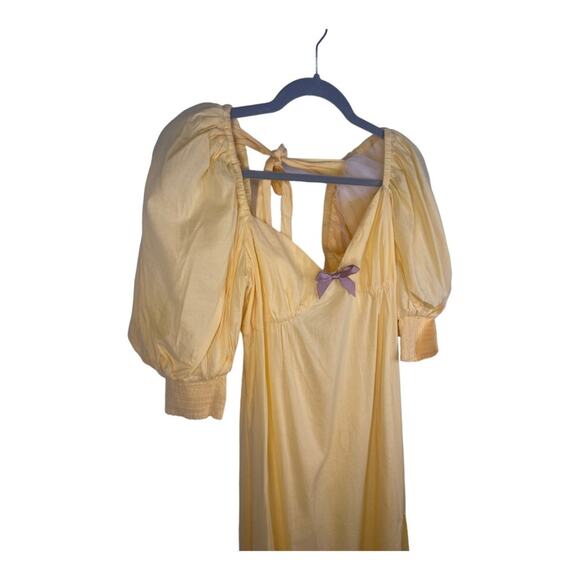 LPA Dress Romantic Milkmaid Cottagecore Puff Sleeve Midi Bow Ribbon Coquette S - Picture 3 of 9